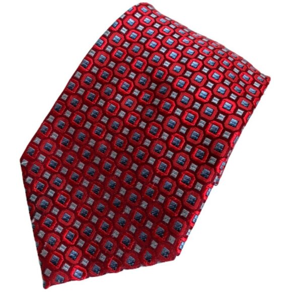 Valentino Ricci Men's Wide Necktie Red Blue Squares Satin Finish Milano Tie 60"